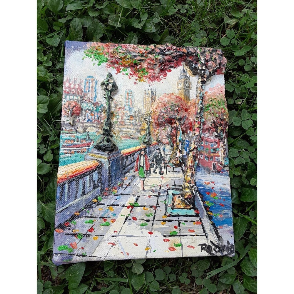 Rodrig Original 3D Impasto Oil Painting London Cityscape Big Ben 1990s